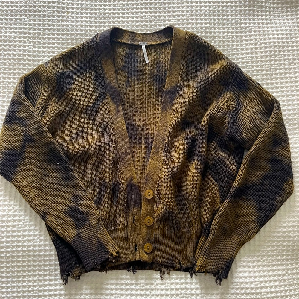 Green tie-dye cropped cardigan